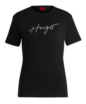 Hugo T-Shirt Damacia_3 aus reiner Baumwolle mit Rundhalsausschnitt und saisonalem Print schwarz 001