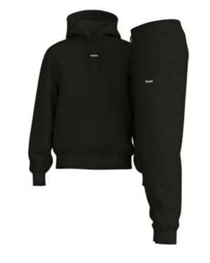 Hugo Relaxed-Fit Trainingsanzug Tracksuit_DapoDayote aus Baumwolle mit Logo-Prints schwarz 001  Details : Der zweiteilige HUGO Trainingsanzug aus softem und komfortablem Baumwoll-Terry verspricht ein angenehmes Tragegefühl. Lockere Passform. Kontrastfarbene Logo-Prints.      Relaxed Fit     Mit Kapuze     Verschluss oben: Slip-on     Lange Ärmel     Rippbündchen     Standardlänge  Material: 100% Baumwolle Pflege : 30 °C Pflegeleicht Nicht bleichen Nicht im Wäschetrockner trocknen Bügeln geringe Hitze Nicht chemisch trockenreinigen